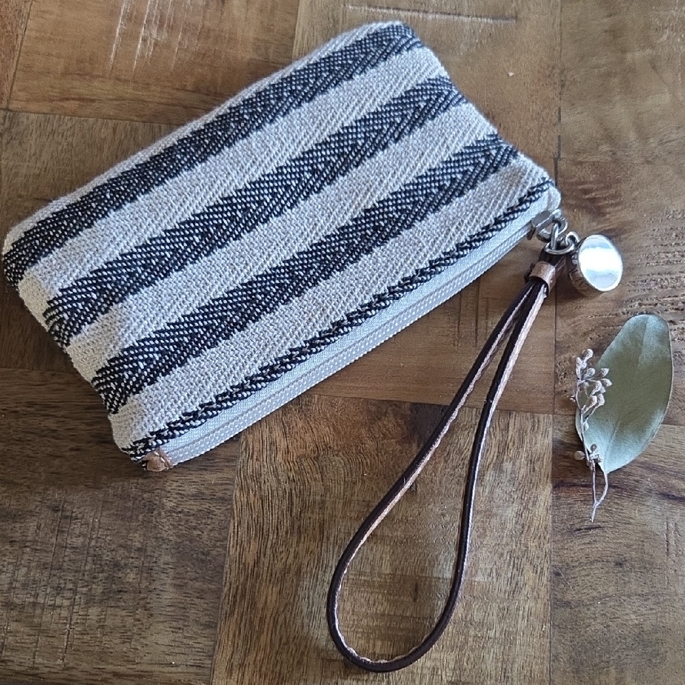 Striped Black and Cream Wristlet